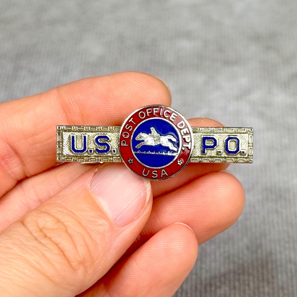 Vintage Hook-Fast US Post Office Dept Pony Express Enamel Tie Clip Silver Tone